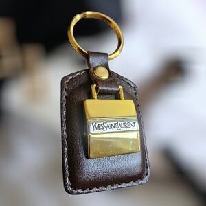 Yves Saint Laurent Gold and Brown leather Keyring Keychain